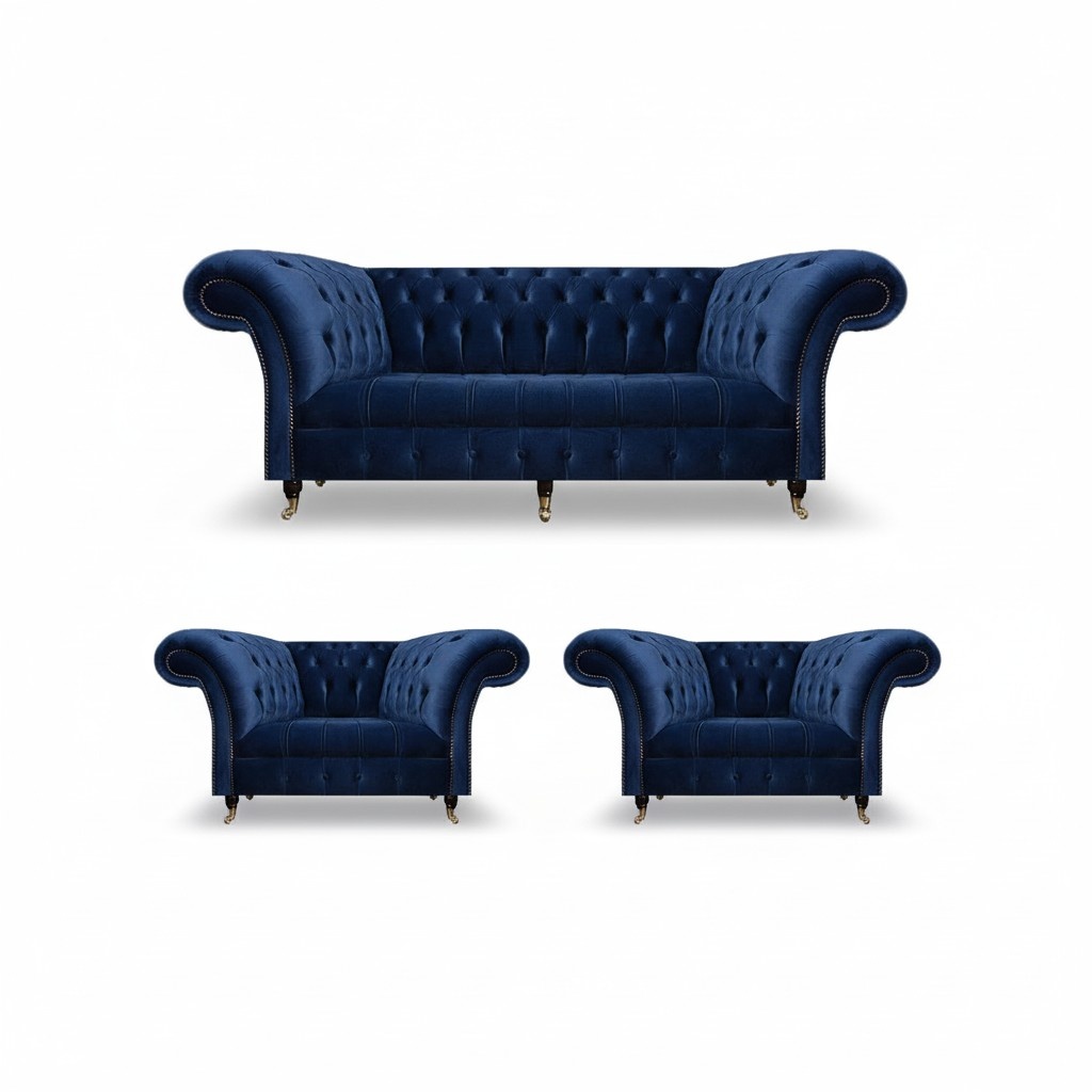 Chesterfield luxury furnishings 2x armchairs three-seater sofa couch living room 3+1+1