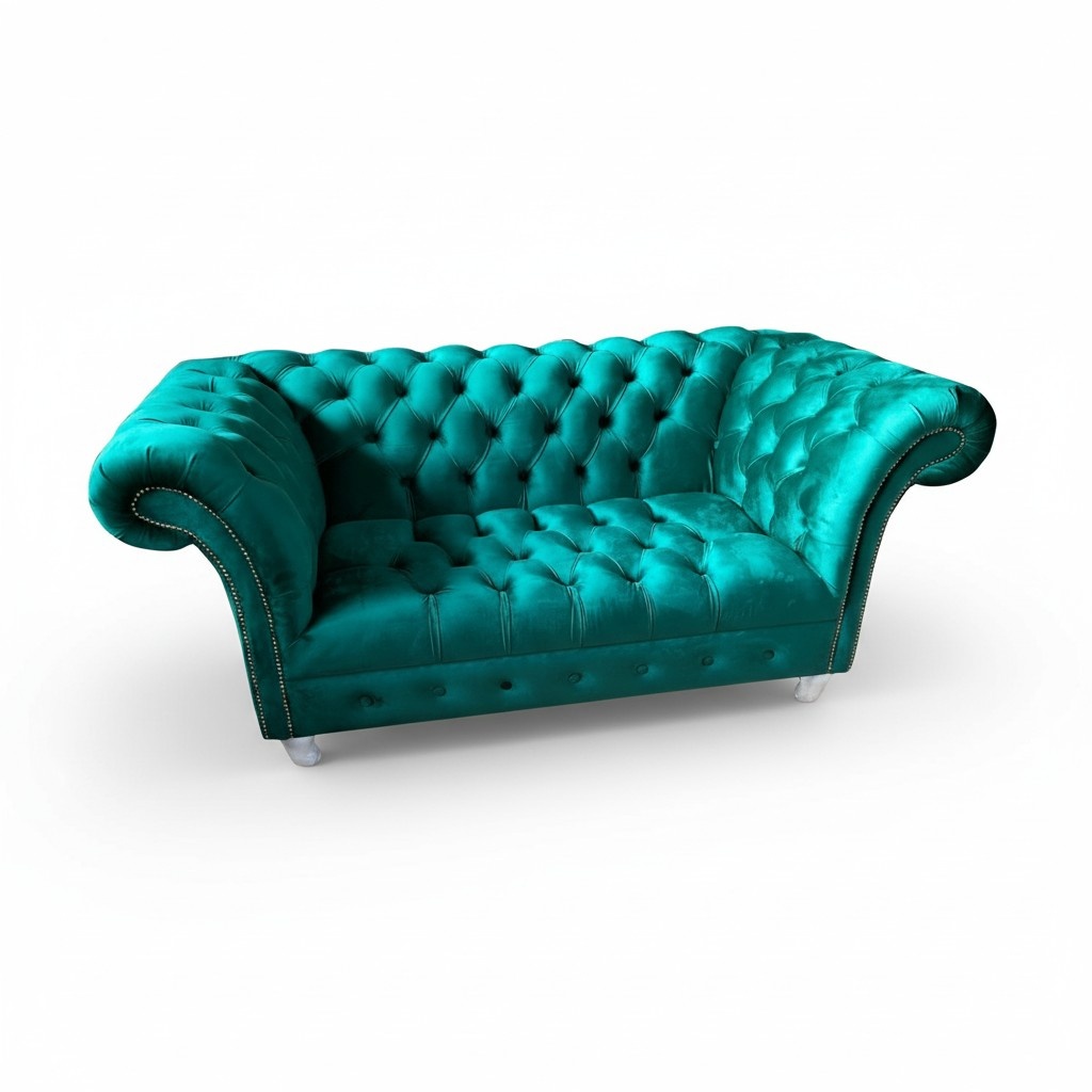 Chesterfield Luxury Sofa 2 Seater Textile Couch Blue Sofas Green Couches