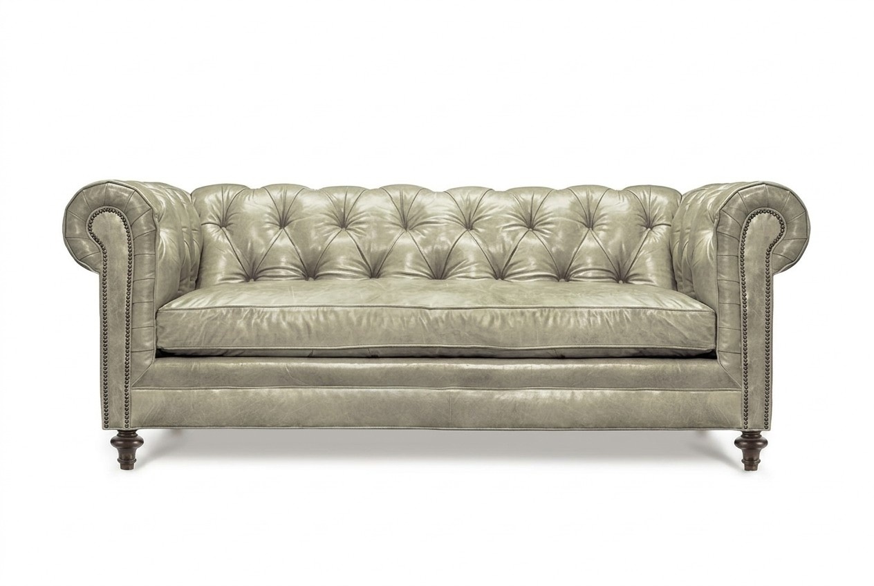 Luxurious Chesterfield Classic Sofa Set 3+2+1 Seaters Faux Leather Upholstered Beige Glossy Couch Soft Seats