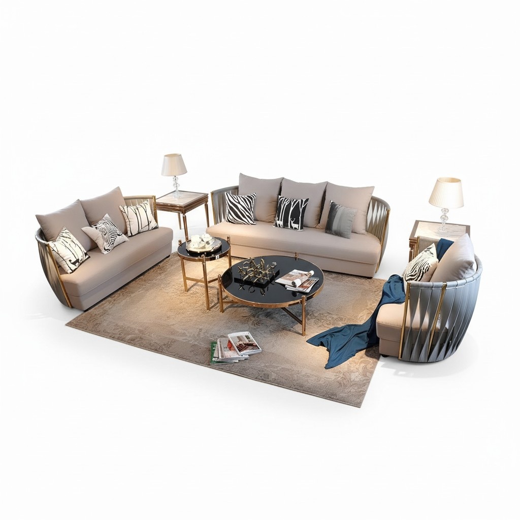 Metal Couch Upholstery Seat Set Sofa 3+1 Fabric Design Sets