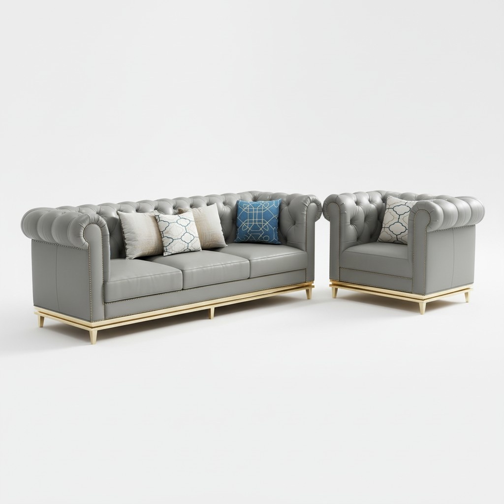 Chesterfield metal couch upholstery seat set sofa leather design sets 3+1