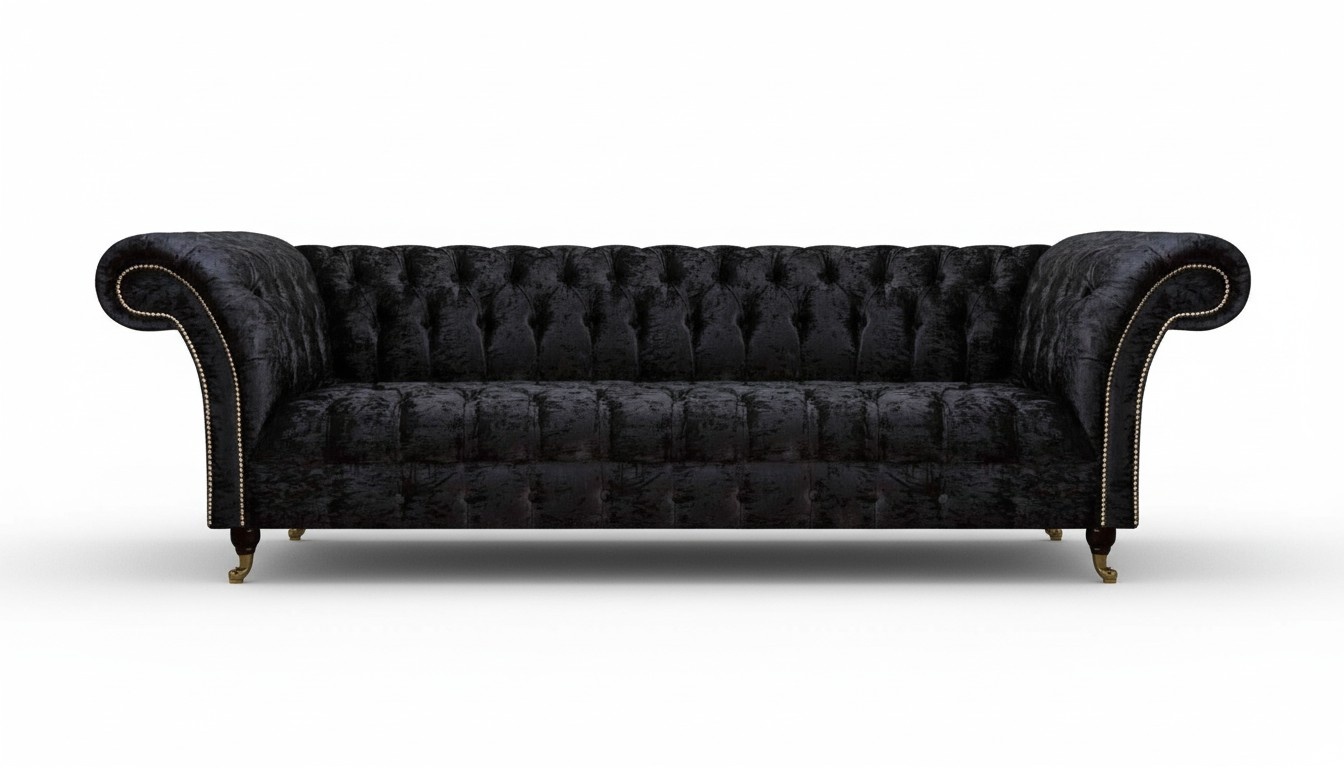 Chesterfield Modern Black Four-Seater Elegant Upholstered Furniture 4-Seater
