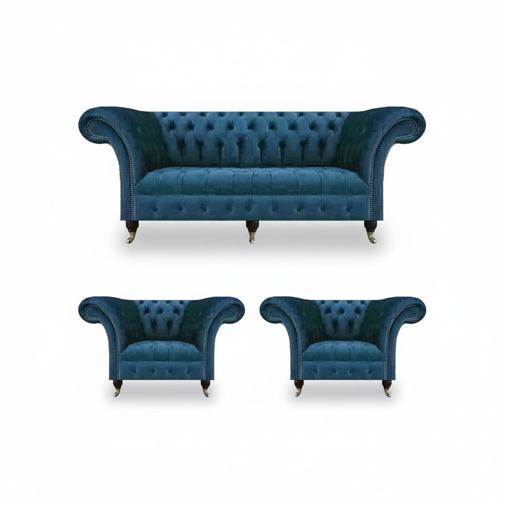 Chesterfield Modern Set of 3 Luxury Sofas Complete Furnishings Armchairs Seating Furniture