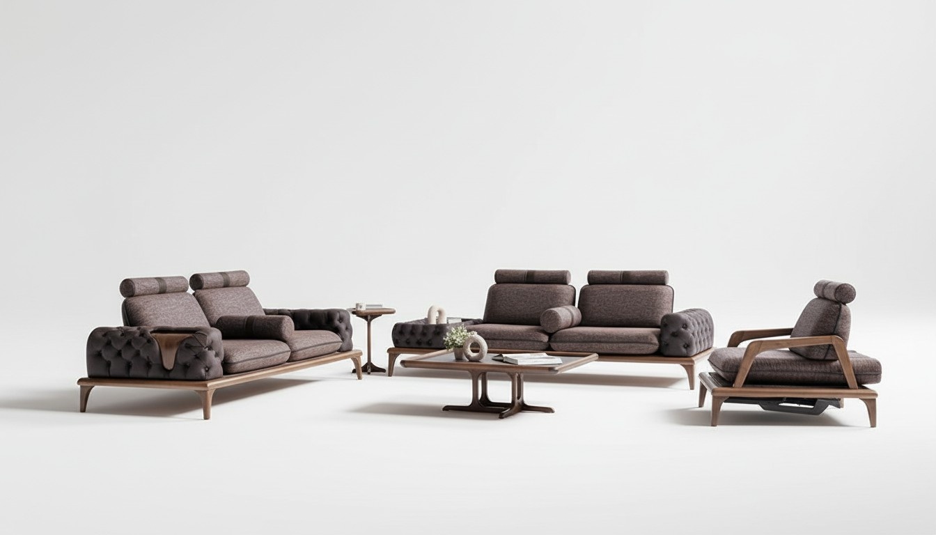 Chesterfield Modern Sofa Set Couch Upholstered Seat Cushion Set 3-piece