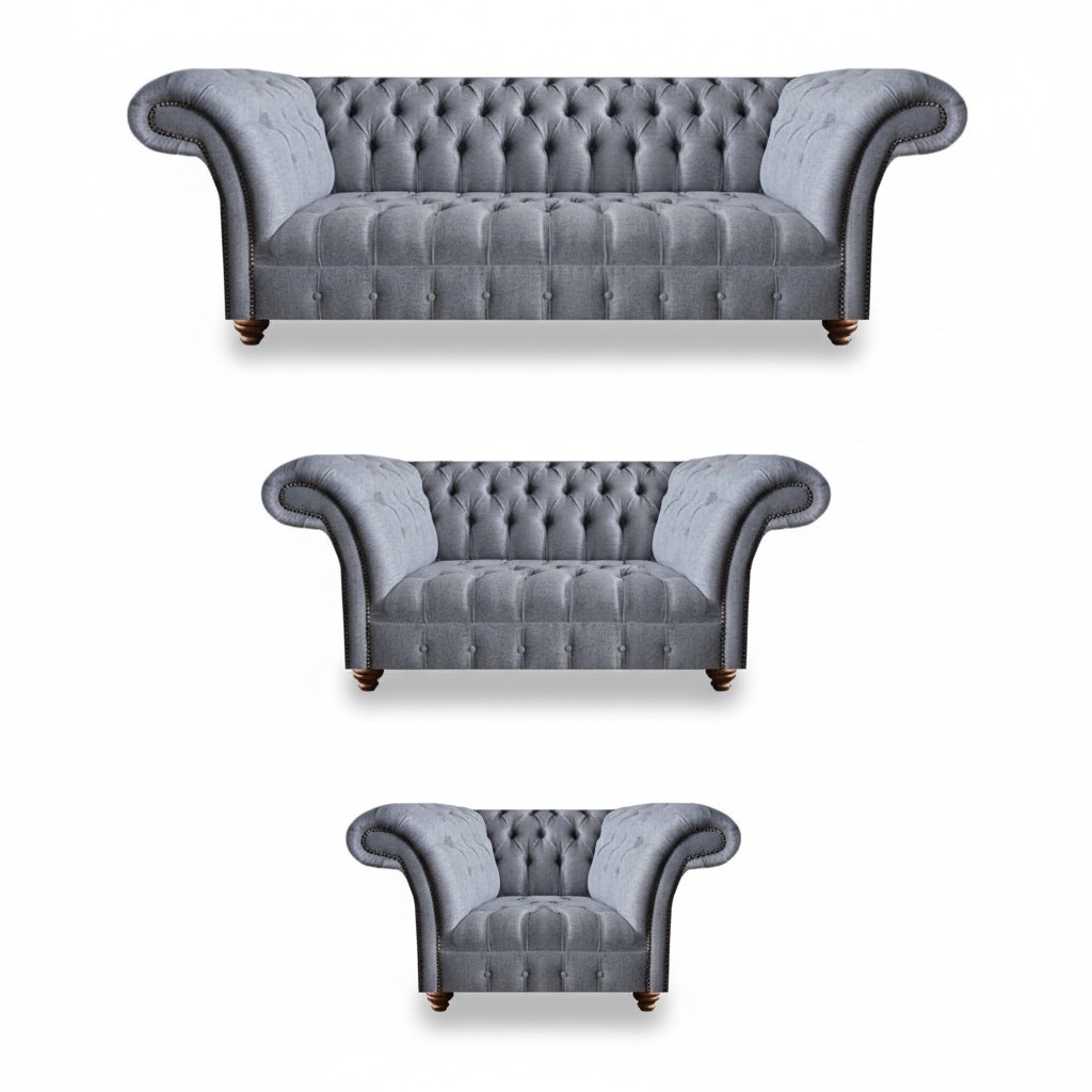 Chesterfield Noble Textile Upholstery Designer 3-Seater Sofa Loveseat Armchair