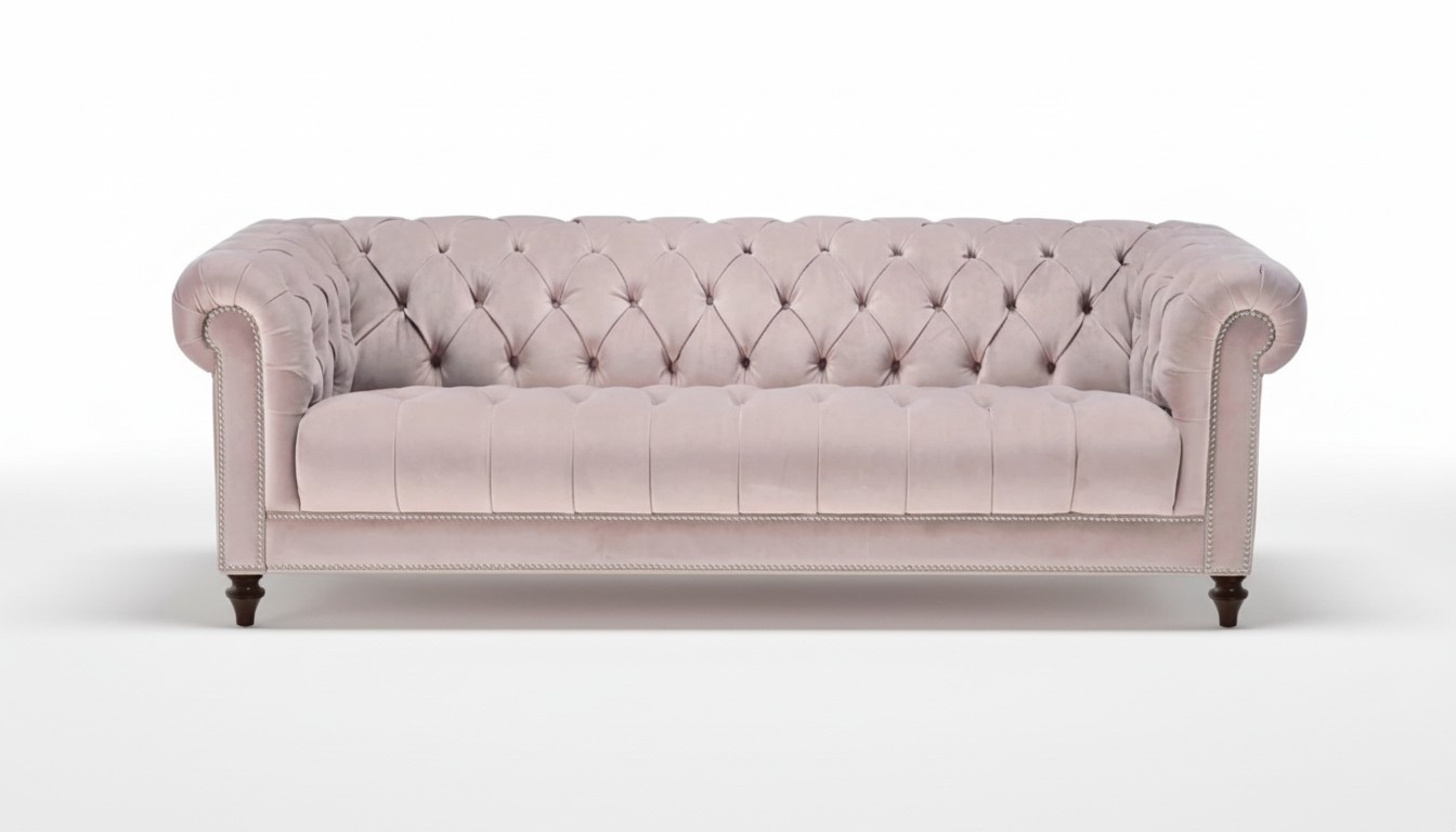 Chesterfield Old Pink New Three Seater Fabric Design Couches Upholstery Sofa Sofas