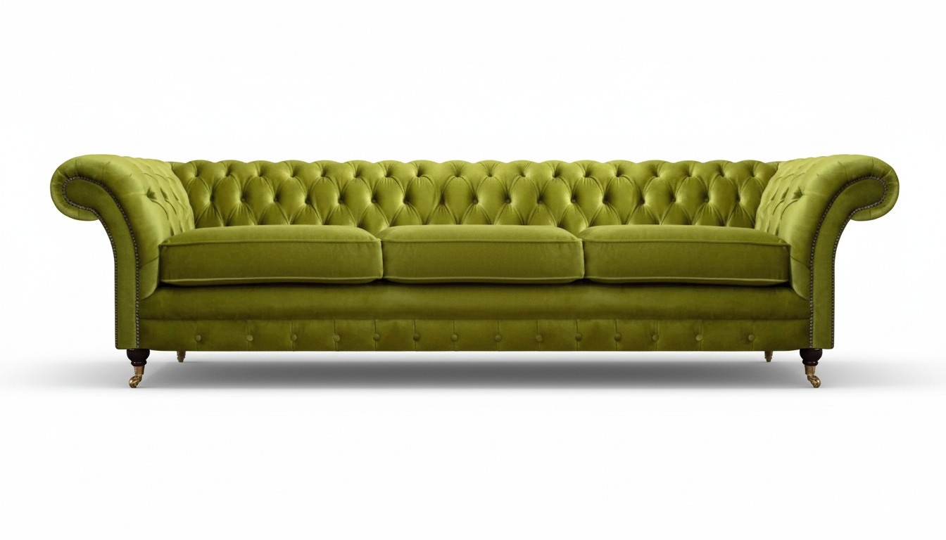 Chesterfield olive green upholstered sofa bed function couch living room furniture