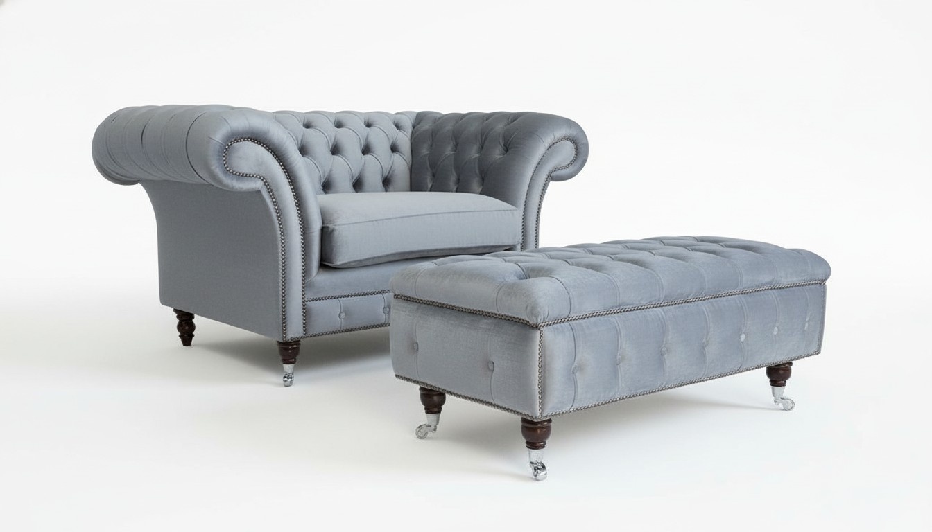 Chesterfield Stool Foot Armchair Upholstery Ottoman Side Relax Textile Leather New