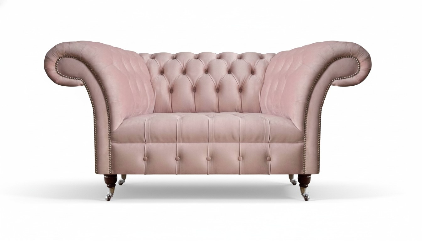 Chesterfield Pink Two-Seater Living Room Luxurious Upholstered Furniture Sofa
