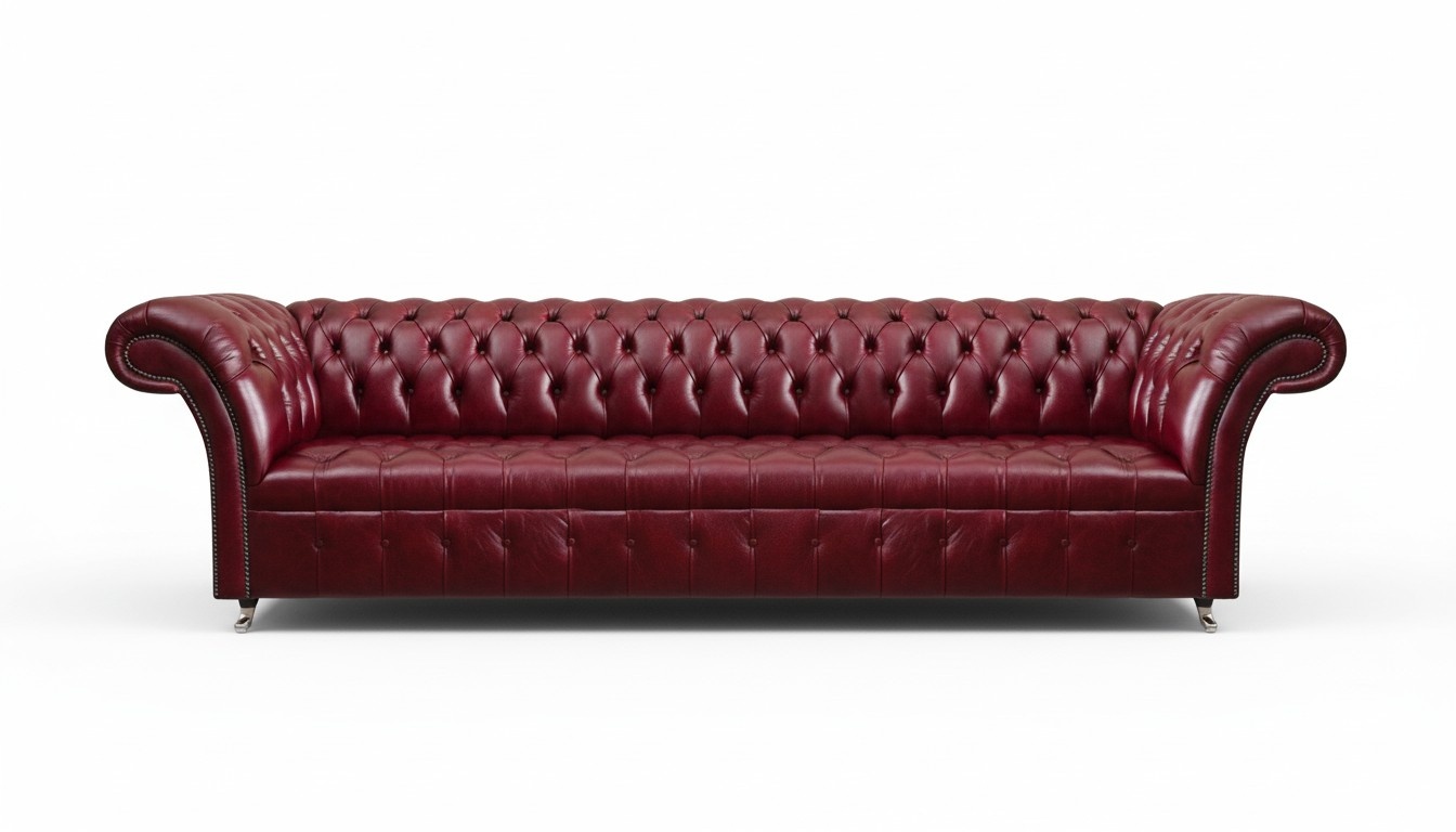 Chesterfield Red Leather Sofa Living Room Four-Seater Modern Seating Furniture
