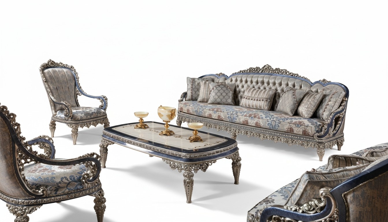 Chesterfield seating group sofa set 3+1+1 seat luxury textile couches