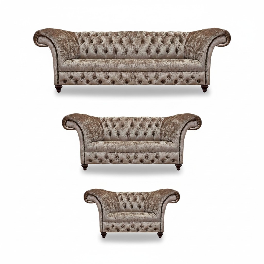 Chesterfield set 3 pieces design furniture luxury complete furnishing living room new