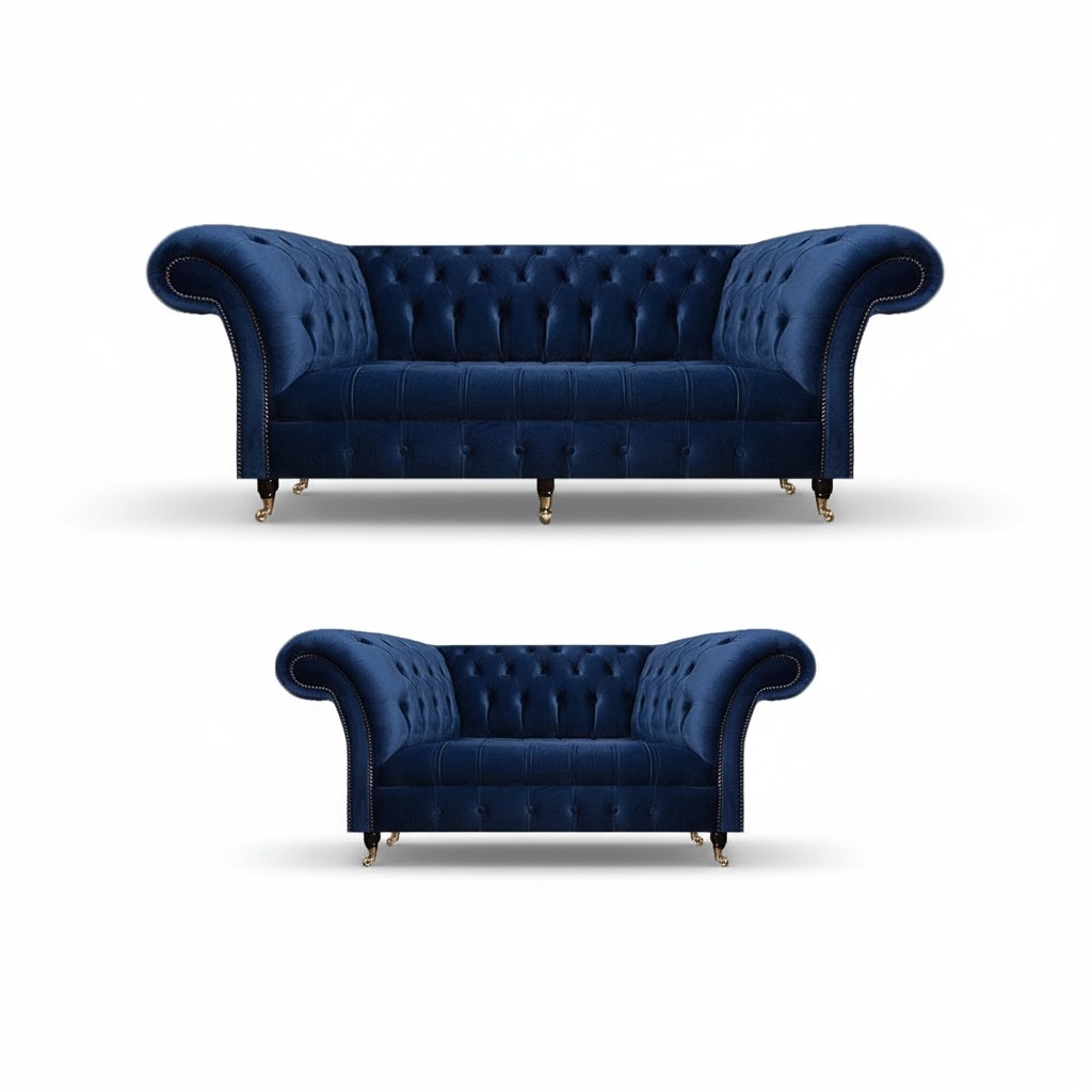 Chesterfield set three-seater sofa couch furniture armchair living room new