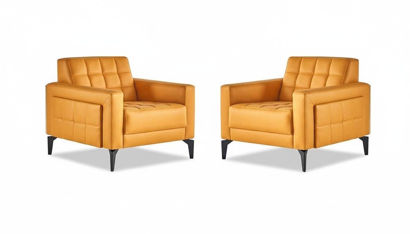 Chesterfield Set Yellow Armchair Reclining Armchair Modern Leather Stainless Steel Wood