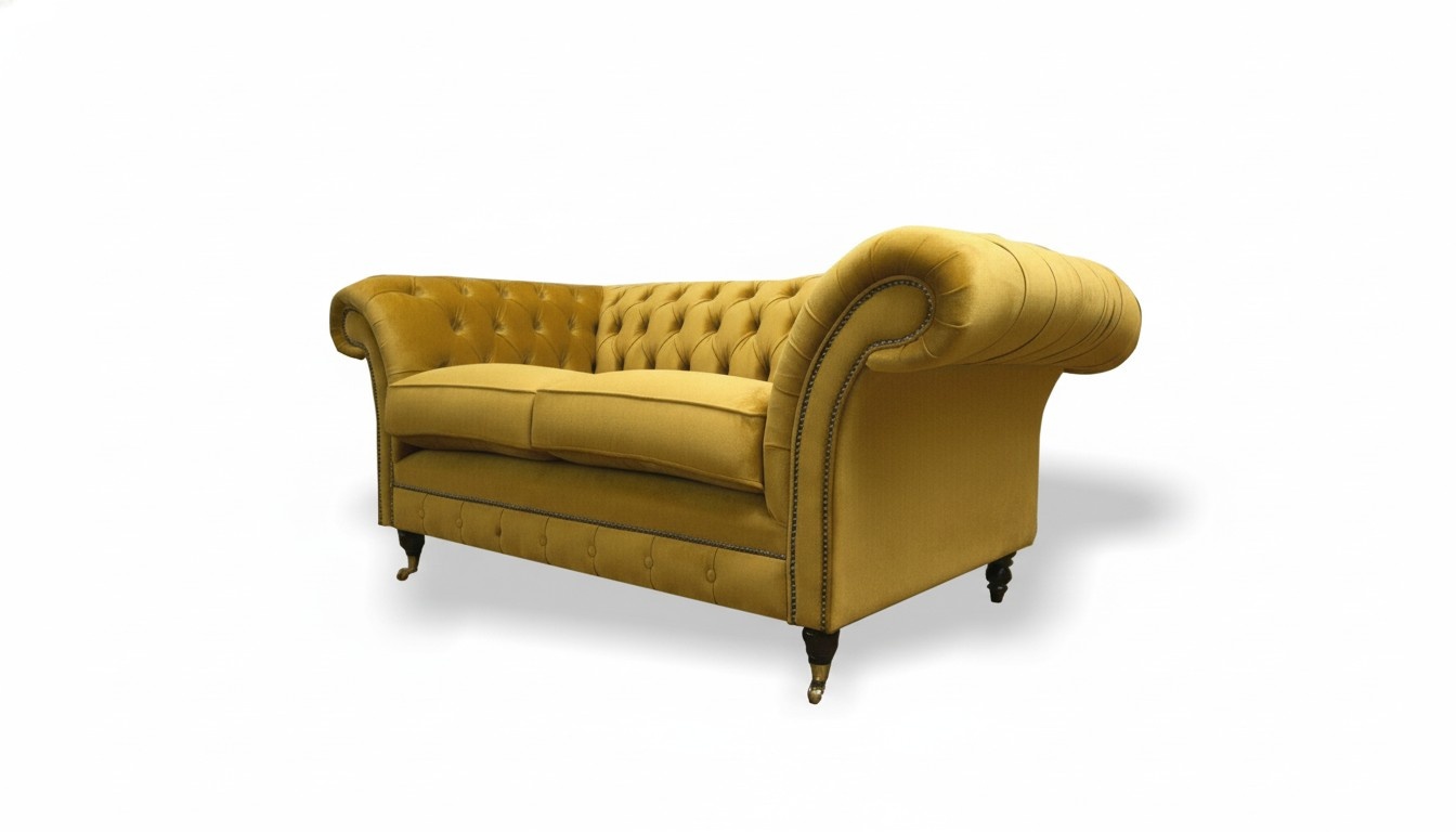Chesterfield Sofa 2-Seater Living Room Design Couches Sofa Textile Furniture Yellow New