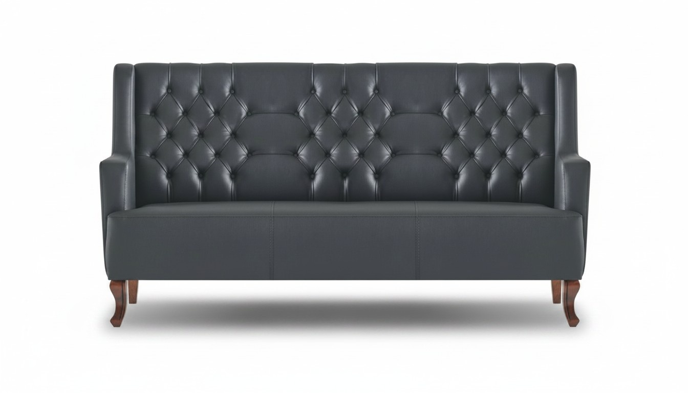 Chesterfield Sofa Black Couch Classic Three-Seater Leather Sofa Wood Soft