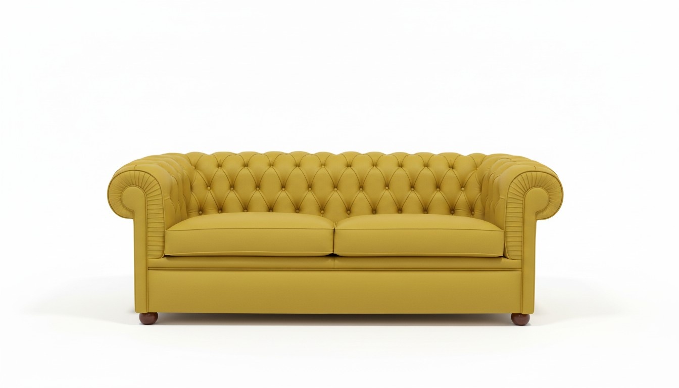 Chesterfield Sofa 3-Seater Yellow Comfortable Sofa For Living Room New Couch With Cushions Leather