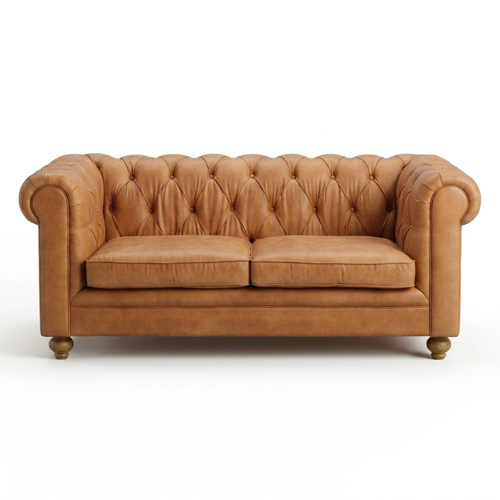 Luxurious Chesterfield Sofa 2-Seater Premium Faux Leather New Brown Living Room Couch