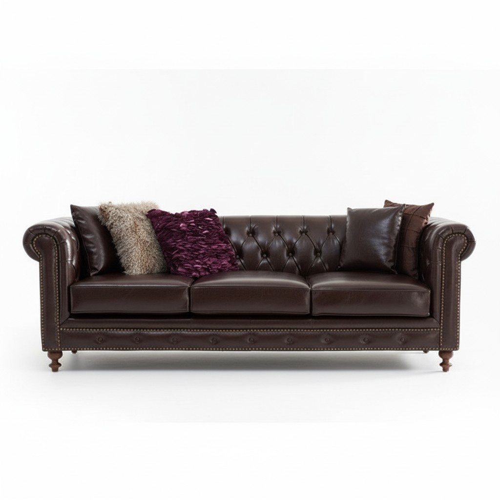 Chesterfield Sofa Premium Faux Leather Upholstered 3-Seater Living Room Couch Brown Classic