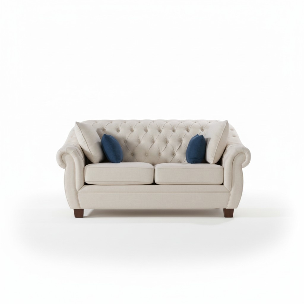 Chesterfield Classic Sofa Upholstered Textile 2-seater Beige Comfy Loveseat With Cushions New