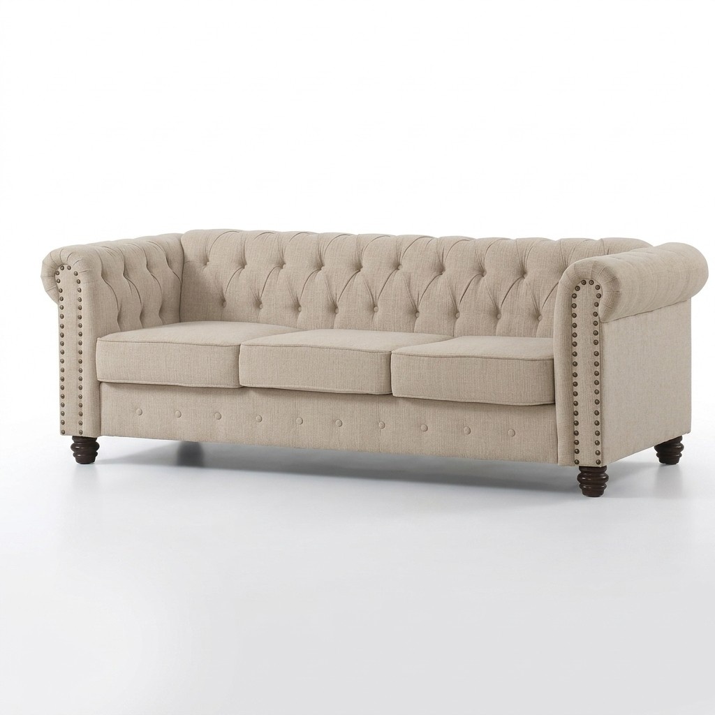 Chesterfield 3-Seater sofa couch upholstery fabric leather textile couches beige free colour choice