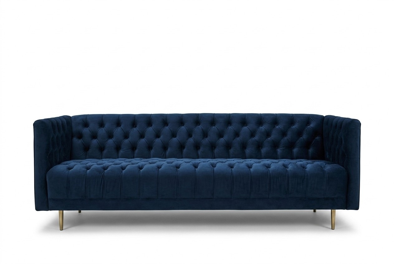 Chesterfield Premium Sofa XXL 4-Seater New Comfortable Blue Textile Upholstery High-quality Couch