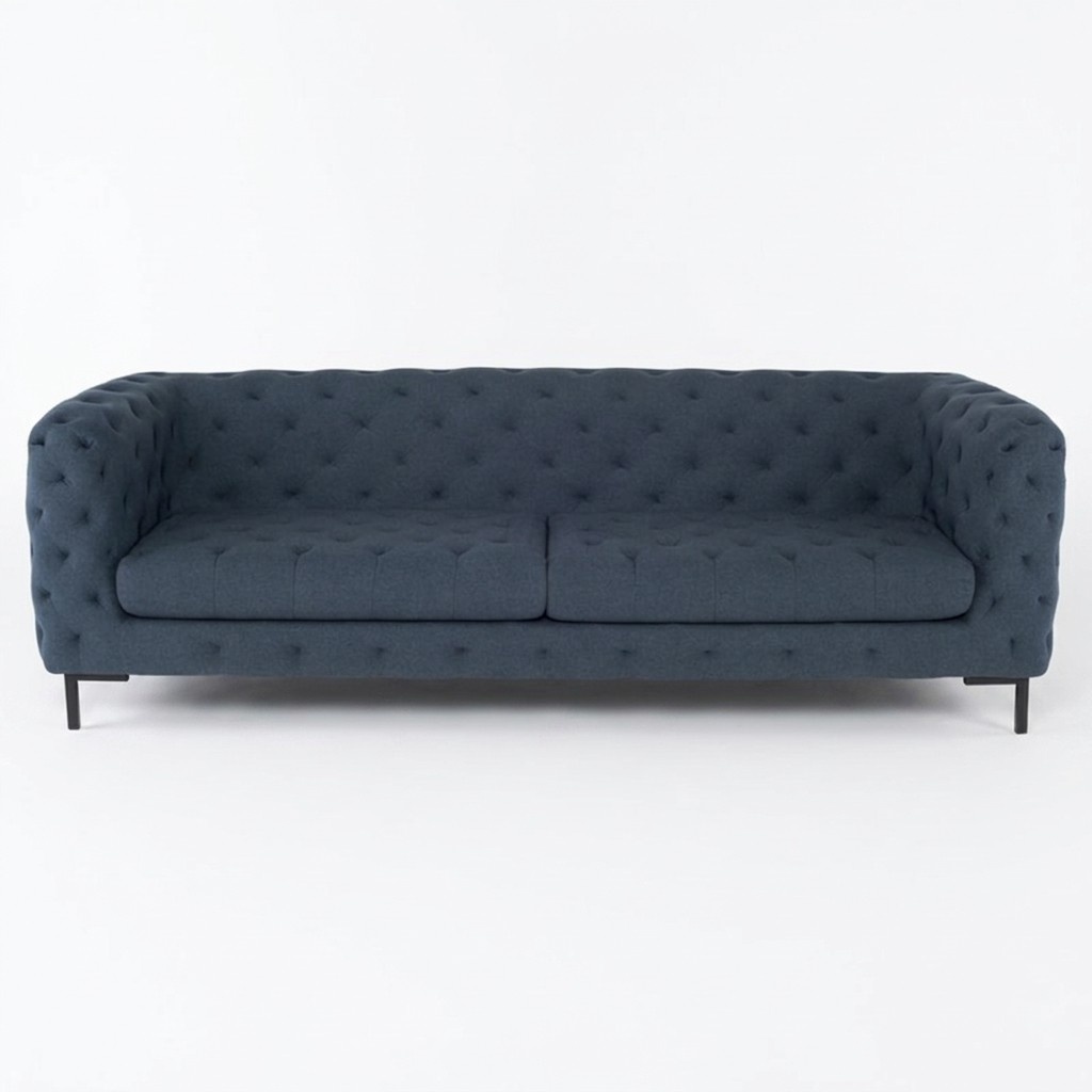Chesterfield sofa couch upholstery fabric textile 3-seater blue grey with cushions premium