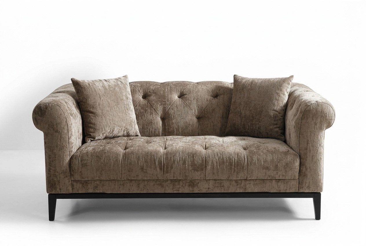 Chesterfield Sofa 3-Seater Upholstered Textile Beige Brown Living Room Sofa Modern Style