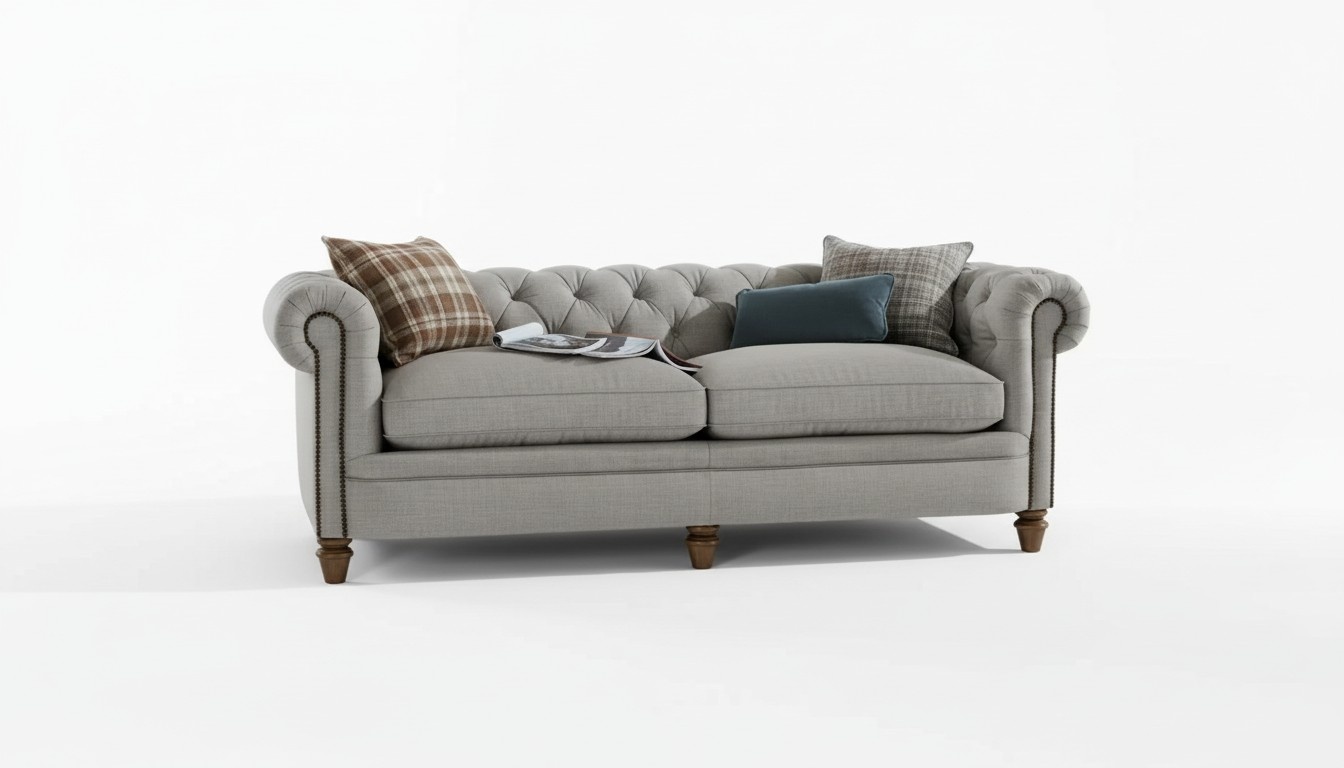 Chesterfield Sofa 3-seater Upholstered Textile Light Red With Cushions New Classic Couch