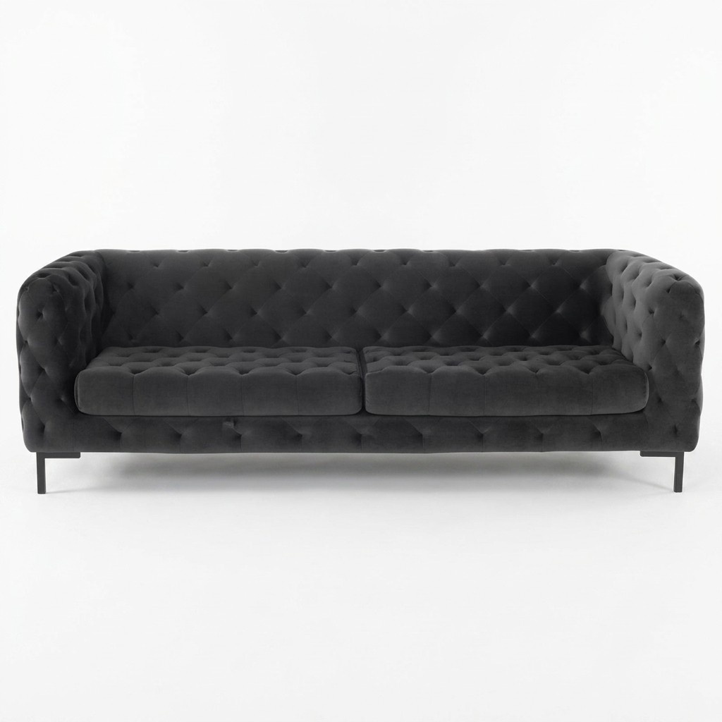 Chesterfield 3-seater sofa couch upholstery fabric leather couches textile set new grey with cushions