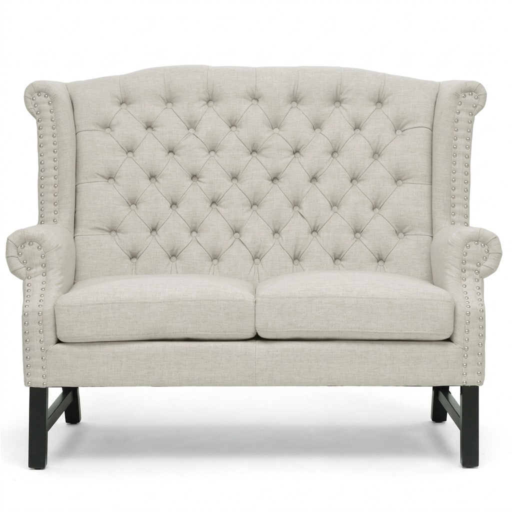 Chesterfield sofa Grey White 2-Seater couch upholstery fabric Textile With Cushions New
