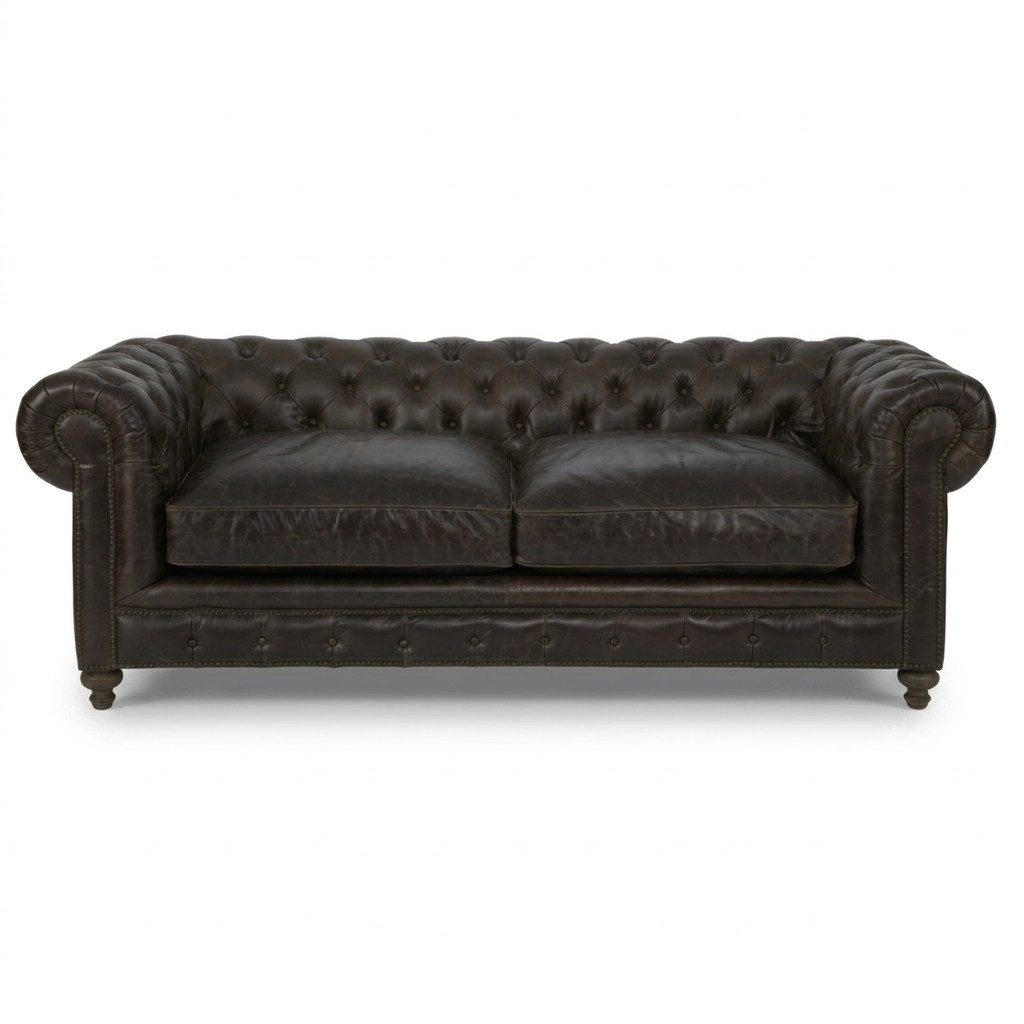 Chesterfield 3-seater Sofa Couch Upholstery Faux leather antique Classic style dark brown cover