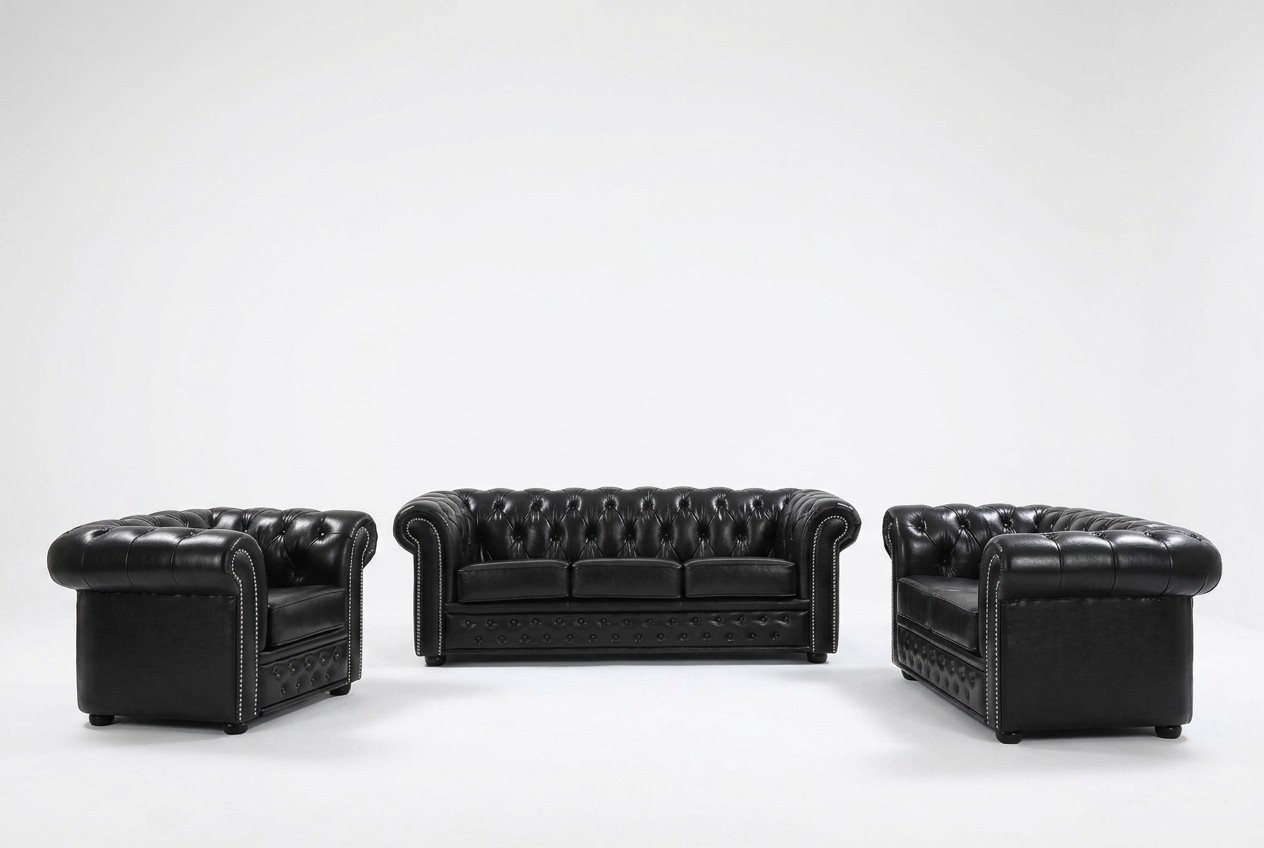 Chesterfield Sofa Couch Upholstery Seat Complete Set Set Leather Sofas New 3+2+1