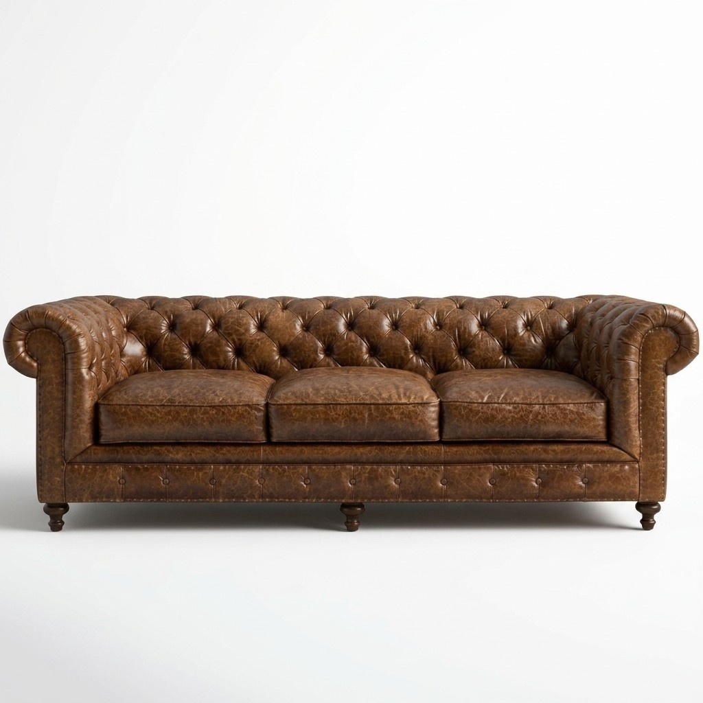 Chesterfield Luxurious sofa 3-Seater couch upholstery fabric Premium Faux leather Brown