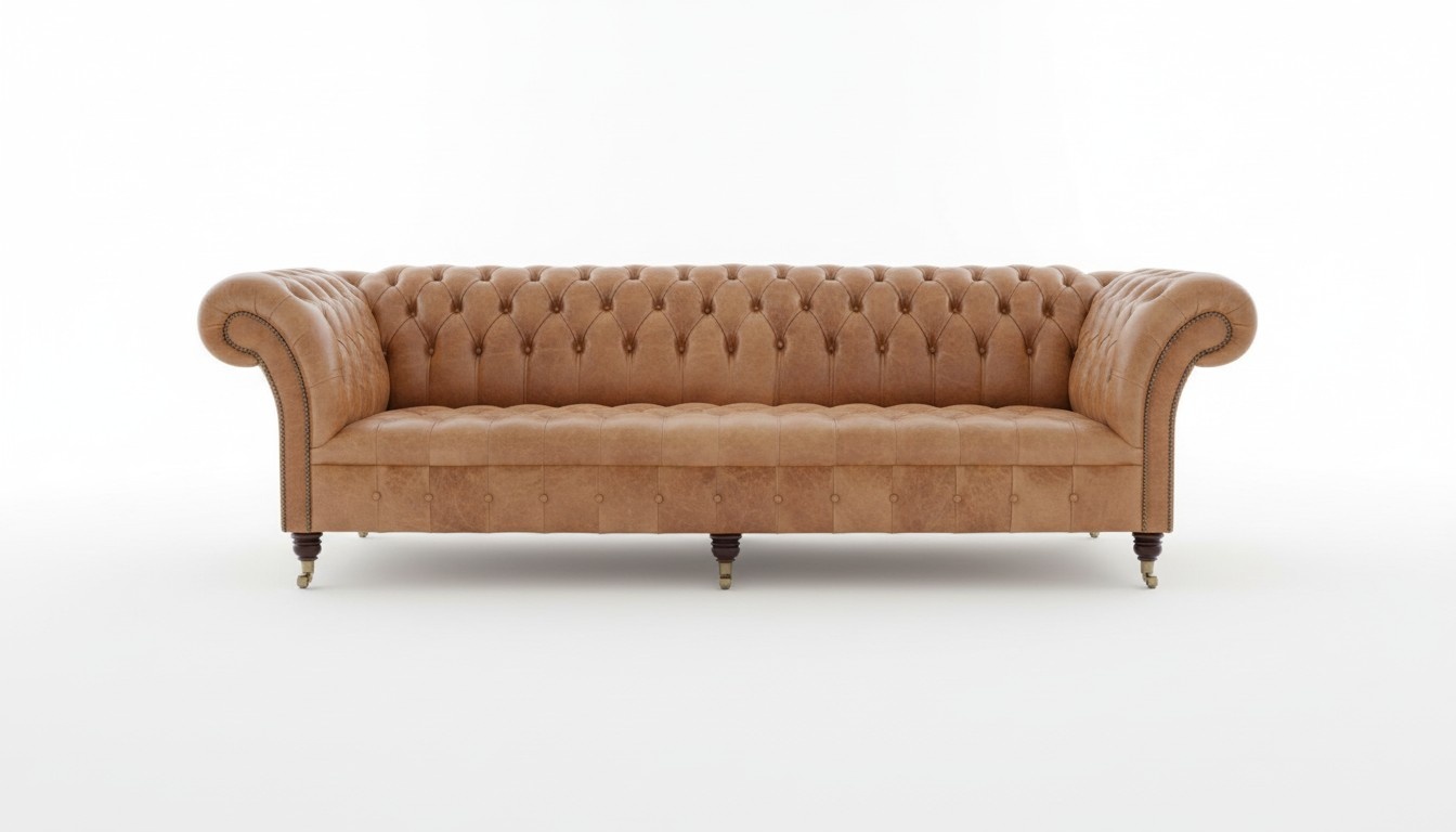 Chesterfield Sofa 4-Seater Big XXL Couch Brown Faux Leather on Casters Comfortable