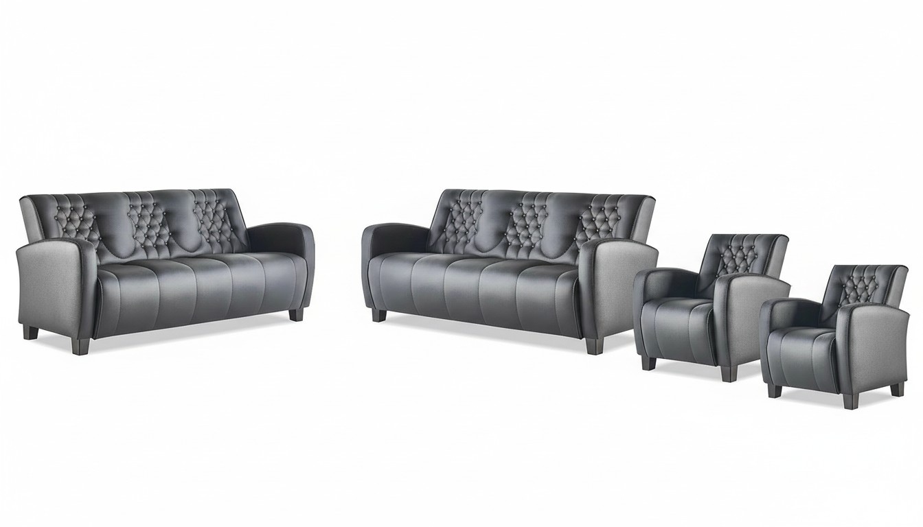 Chesterfield Sofa Set 3-Seater Armchair Black Reclining Armchair Couch Leather Wood