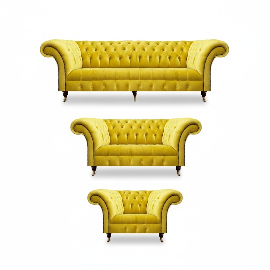 Chesterfield sofa set 3-piece upholstered sofas furniture textile living room new set