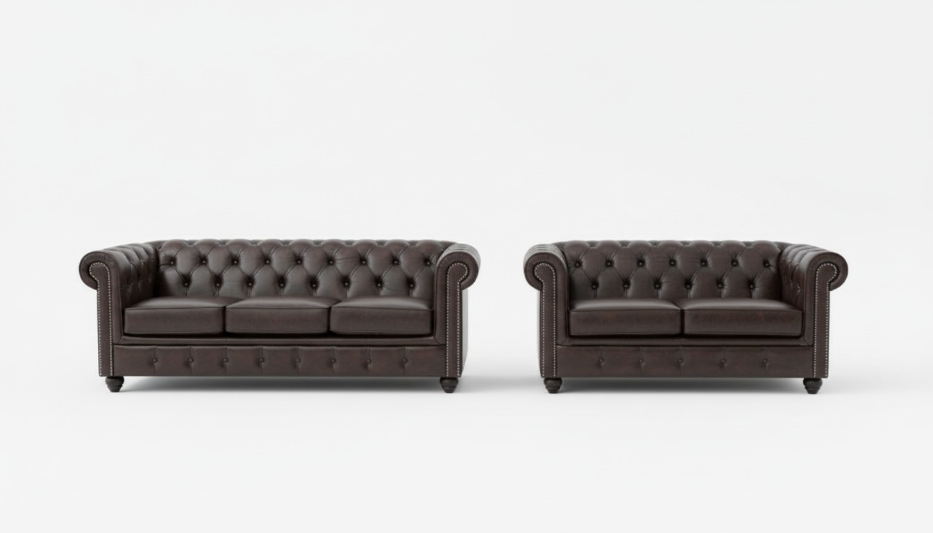 Chesterfield Sofa Set Couch Upholstered Seating Leather Set Full Leather