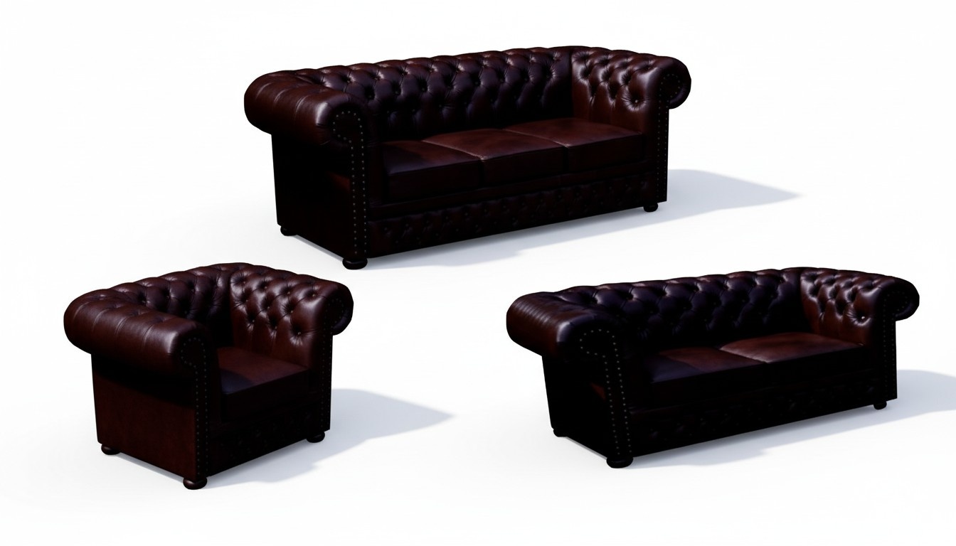Chesterfield sofa set seat leather upholstery couch set classic CROMER