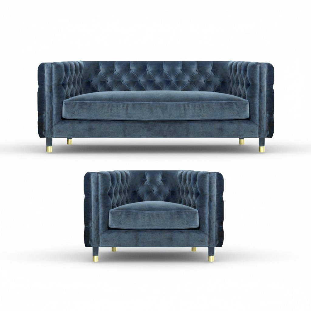 Chestefield sofa set sofa couch three-seater designer textile upholstered armchair