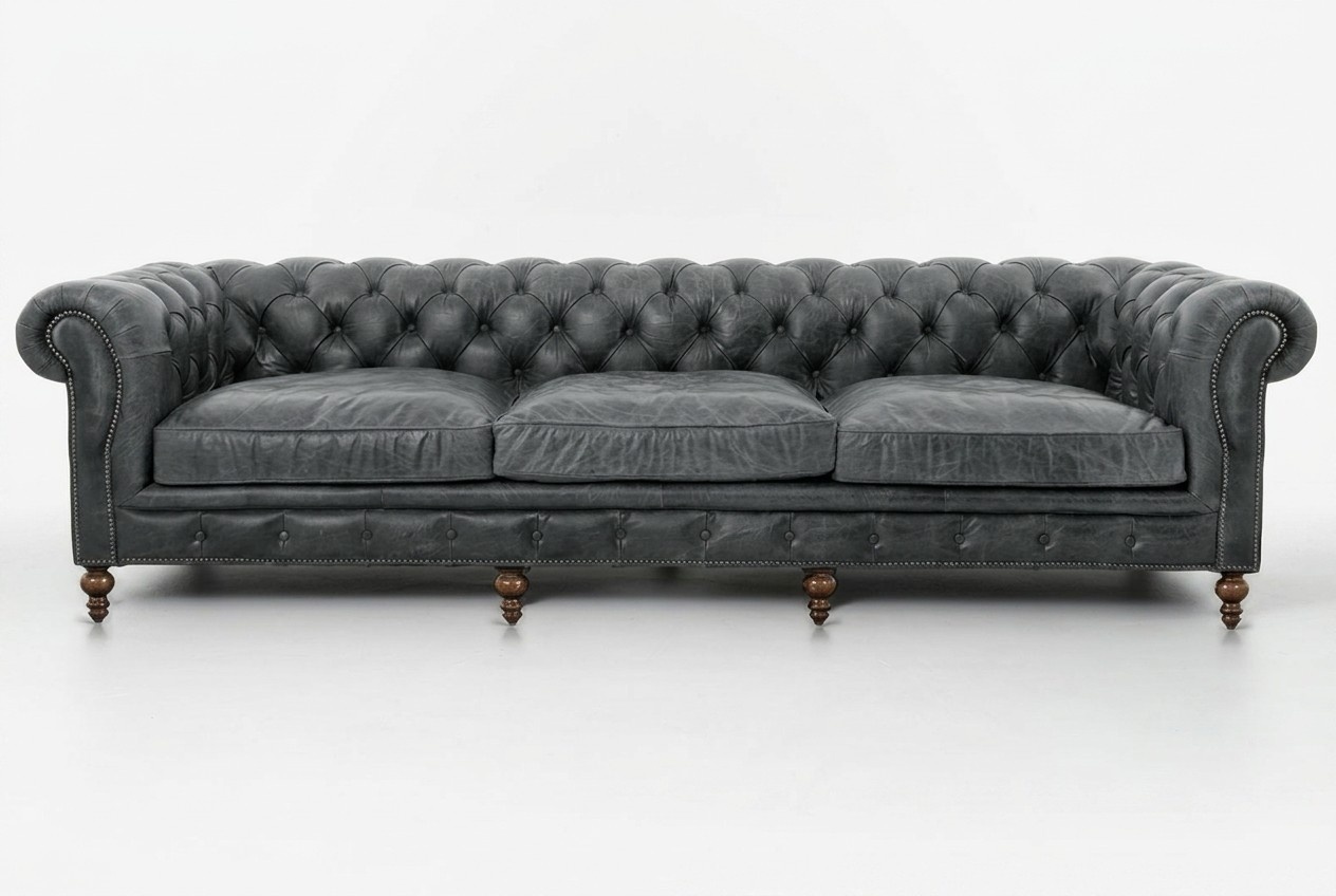 Chesterfield Complete Sofa Set 3+2+1 Seaters New Faux Leather Upholstered Couches Grey With Cushions