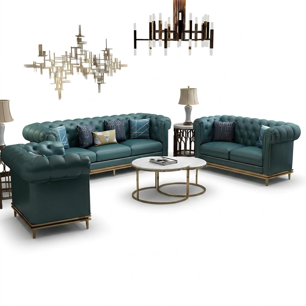 Chesterfield sofa set couch upholstery sofa 6 pieces. Living room set of tables leather
