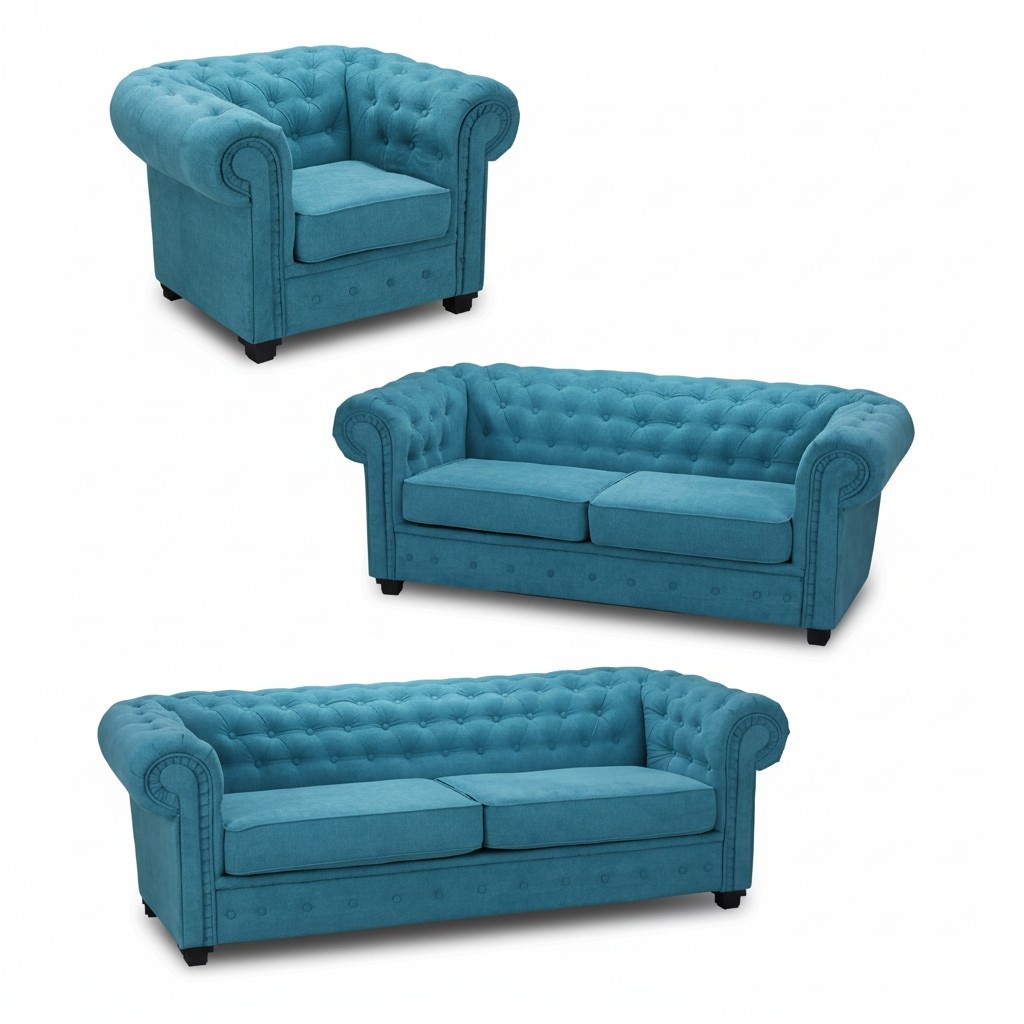Chesterfield sofa set couch upholstered furniture set set 3+2+1 turquoise