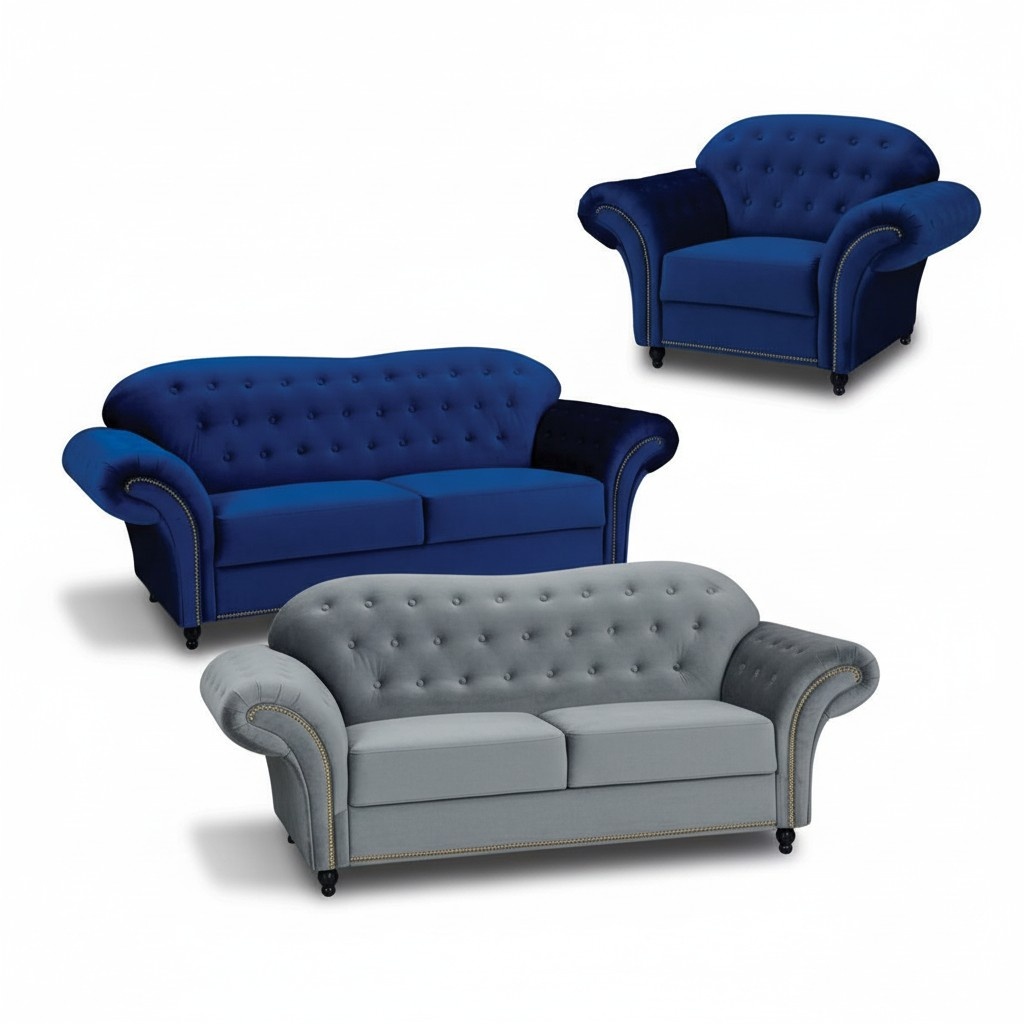 Chesterfield sofa set couch upholstery furniture 3+2+1 velvet fabric couches