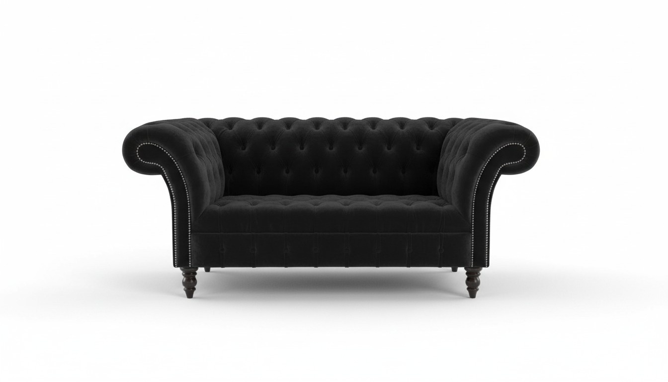 Chesterfield Sofa 2-Seater Classic Loveseat Black Textile Upholstered Comfortable Couch New