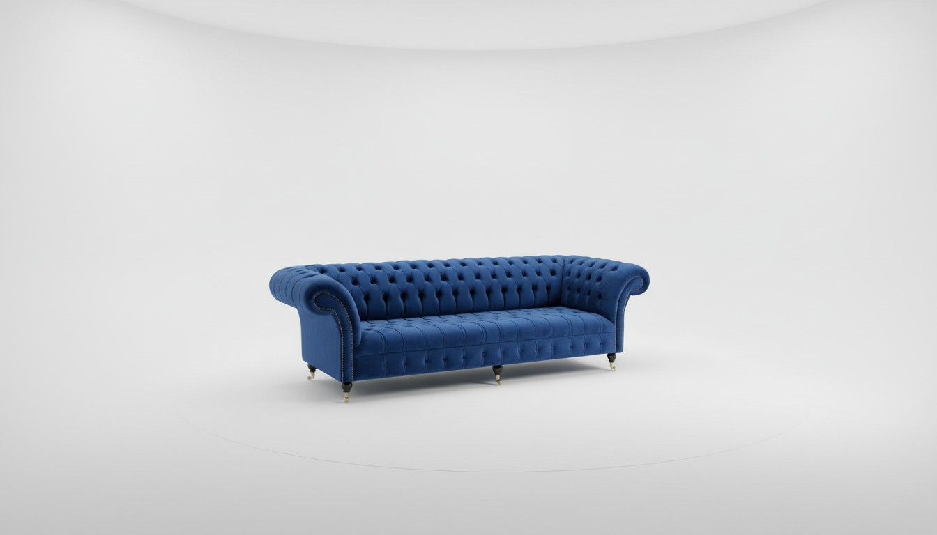 Chesterfield Sofa XXL 4-Seater On Casters Textile Blue Comfortable Modern Living Room Sofa