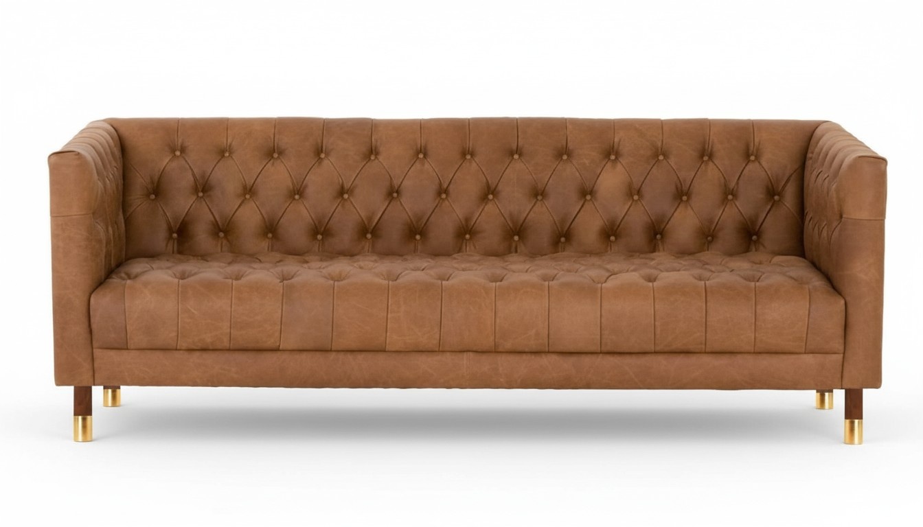Chesterfield Sofa Three Seater Brown xxl big Furniture Leather Living Room Modern New