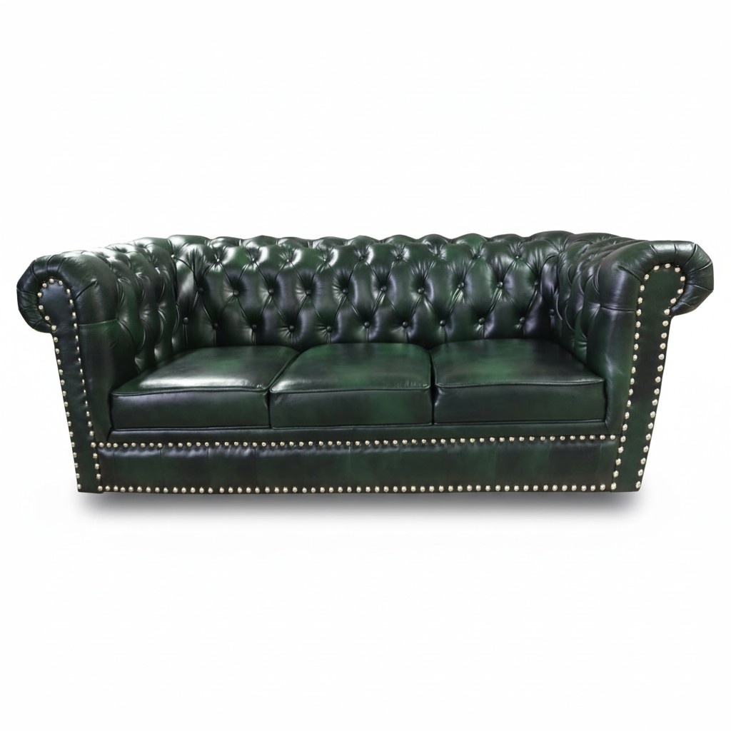 Chesterfield Sofa Three Seater Real Leather Couch Green Leather Sofa 230cm Furniture