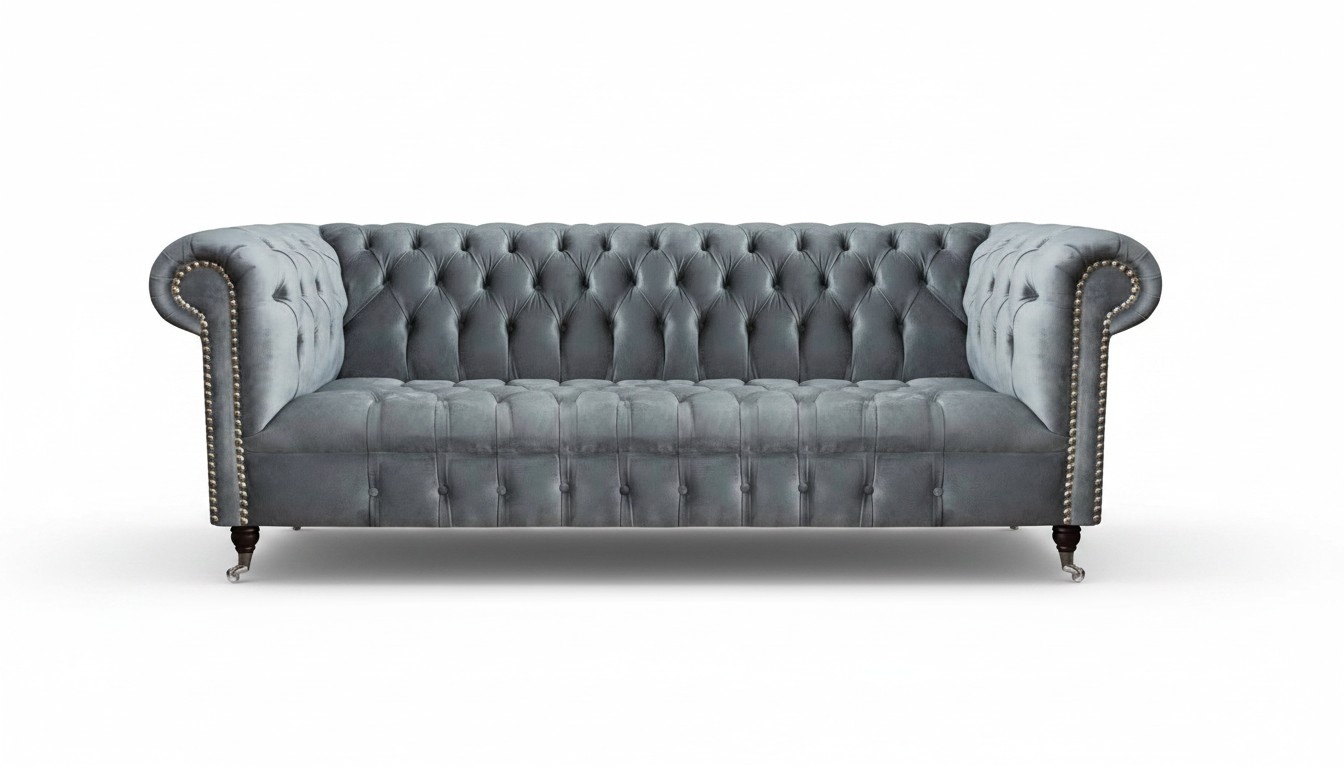 Chesterfield sofa three seater living room couch furniture gray textile new
