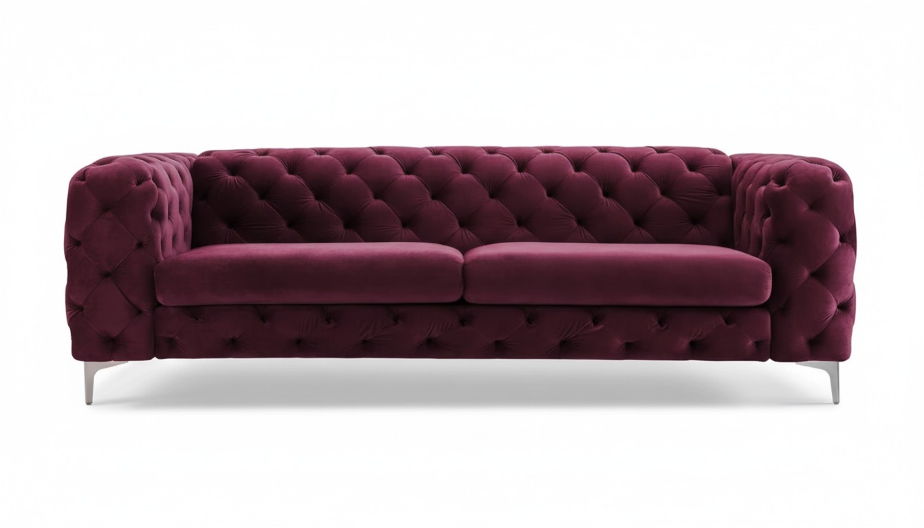 Chesterfield Sofa Three-Seater Burgundy Creative Furniture Textile Fabric Living Room New